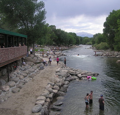 View of Hostels river access, hotel on river salida colorado