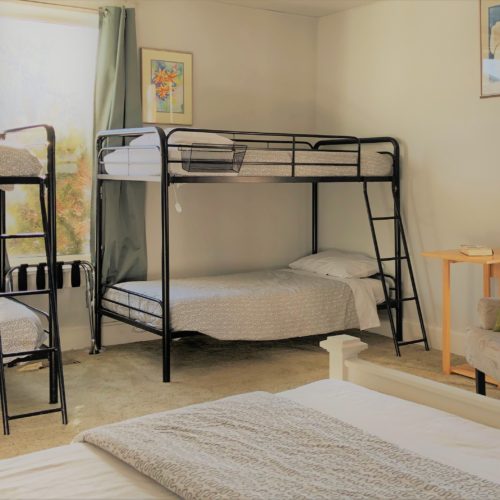 bunkbeds in a dorm room in Salida, hiker lodging, budget family ski lodging